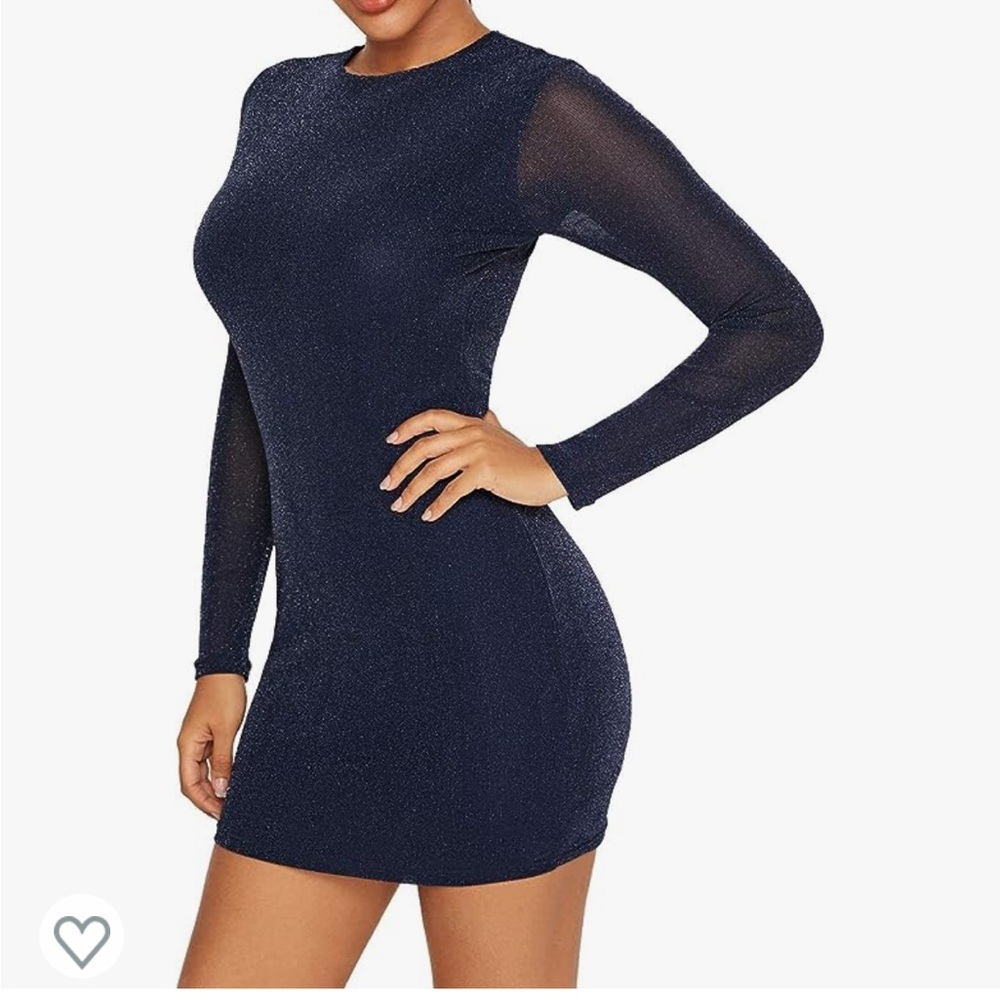 Navy Glitter Long Sleeve Bodycon Dress